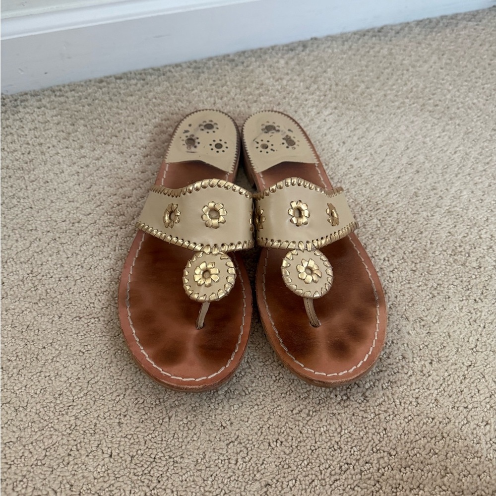 Gold Floral Leather Sandals